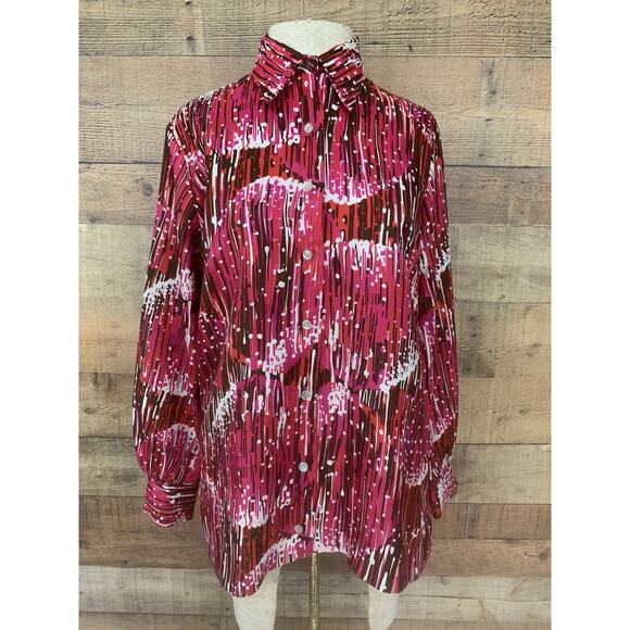 Vintage 1970’s Disco Abstract Pointy Collar Shirt Sz M/L Hippie Blouse - Picture 2 of 8
